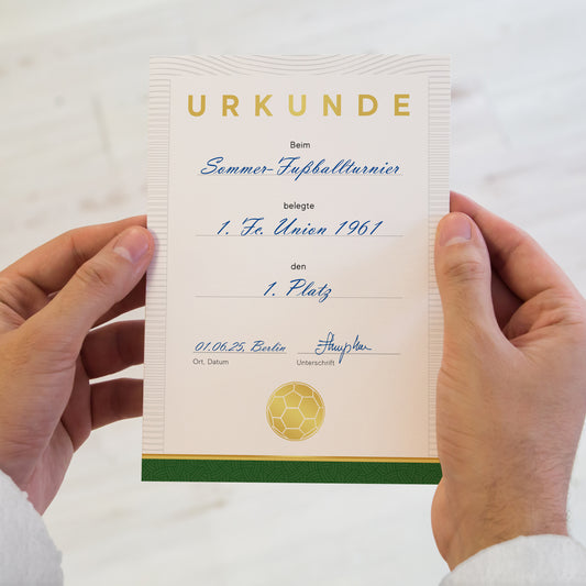 Seitenlinie, Fußball Urkunde A5, 400 g/m²